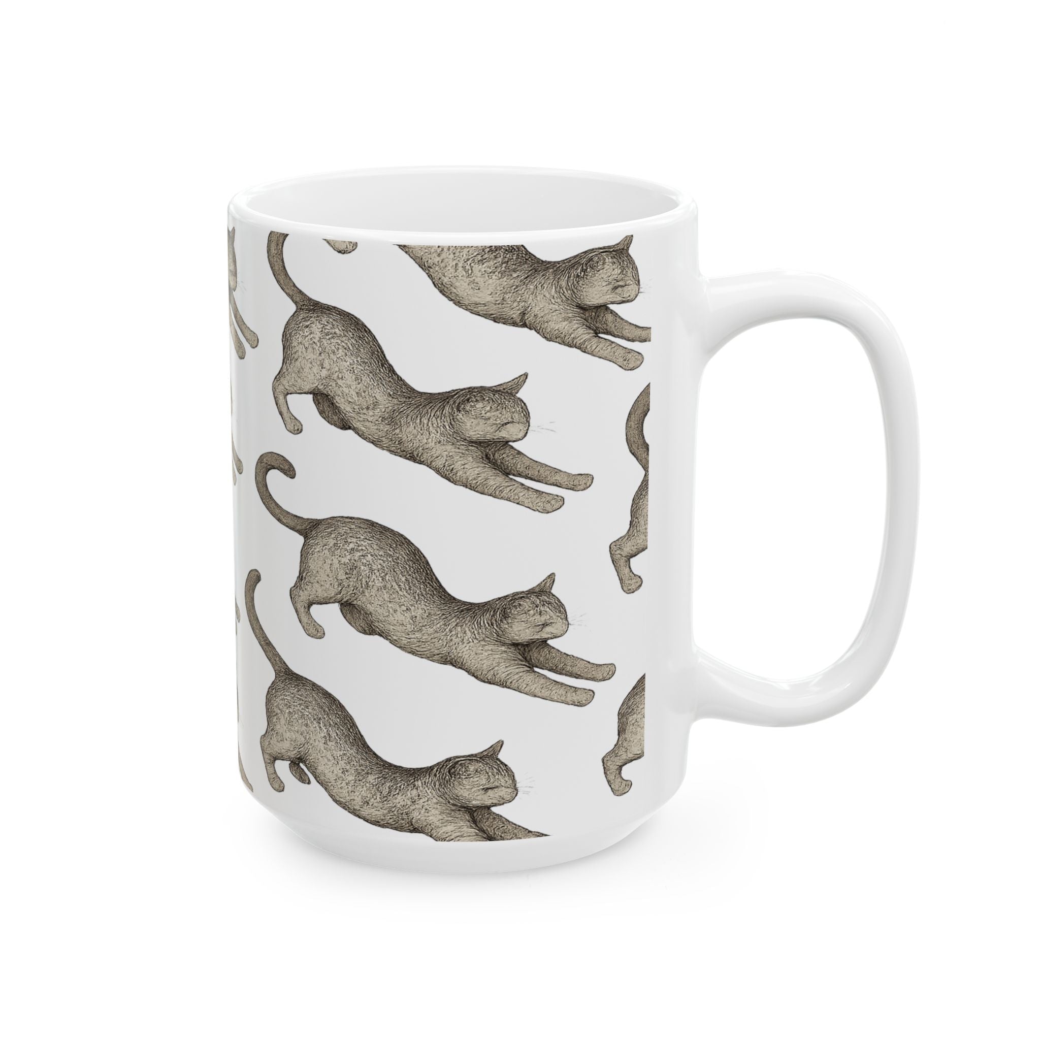 Botanical Stretching Cats Full Wrap Coffee Mug | Cats Gift | Ceramic Mug