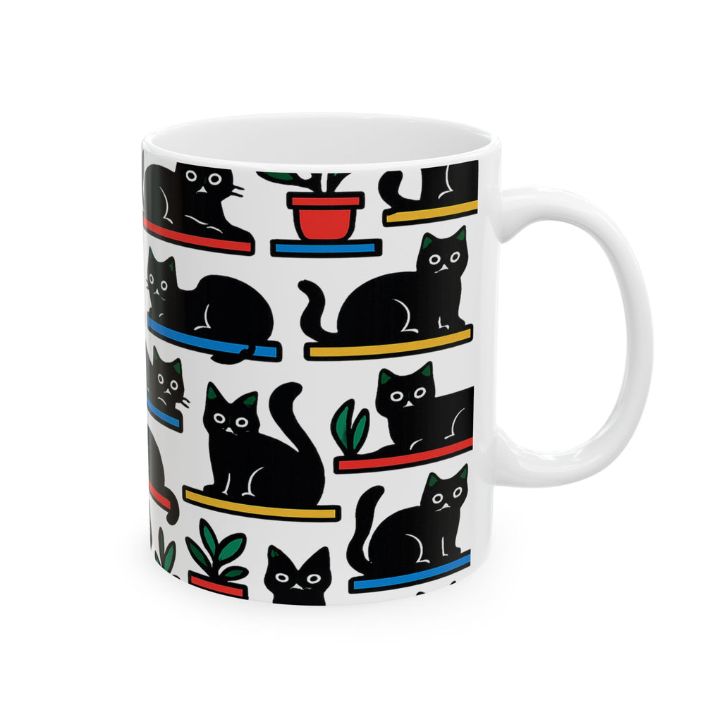 Bold Cats On Shelves Full Wrap Coffee Mug | Cats Gift | Ceramic Mug
