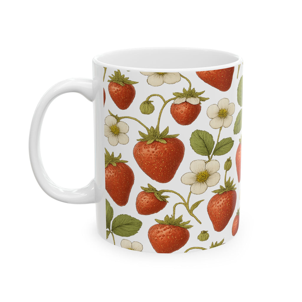 Botanical Strawberries Full Wrap Coffee Mug | Fruit Gift | Ceramic Mug
