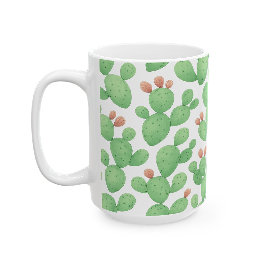 Watercolor Prickly Pear Cactus Pattern Coffee Mug | Cactus Lover Gift | Ceramic Mug