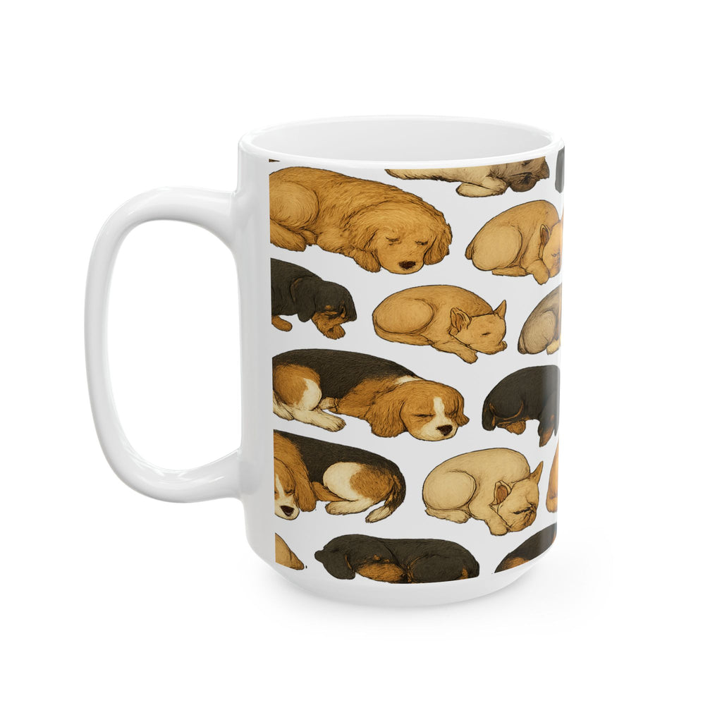Botanical Sleeping Dogs Full Wrap Coffee Mug | Dogs Gift | Ceramic Mug