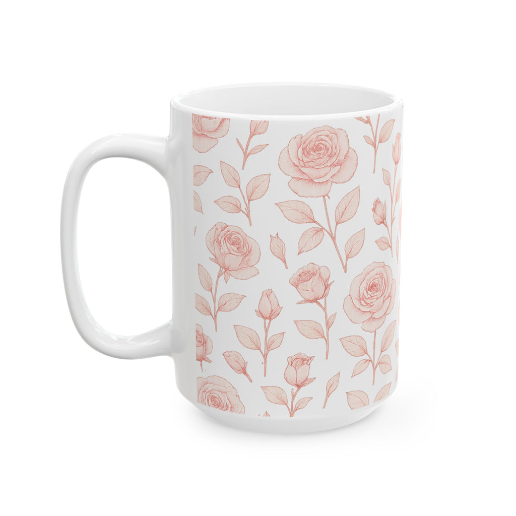 Delicate Pink Rose Garden Full Wrap Coffee Mug | Flowers Gift | Ceramic Mug