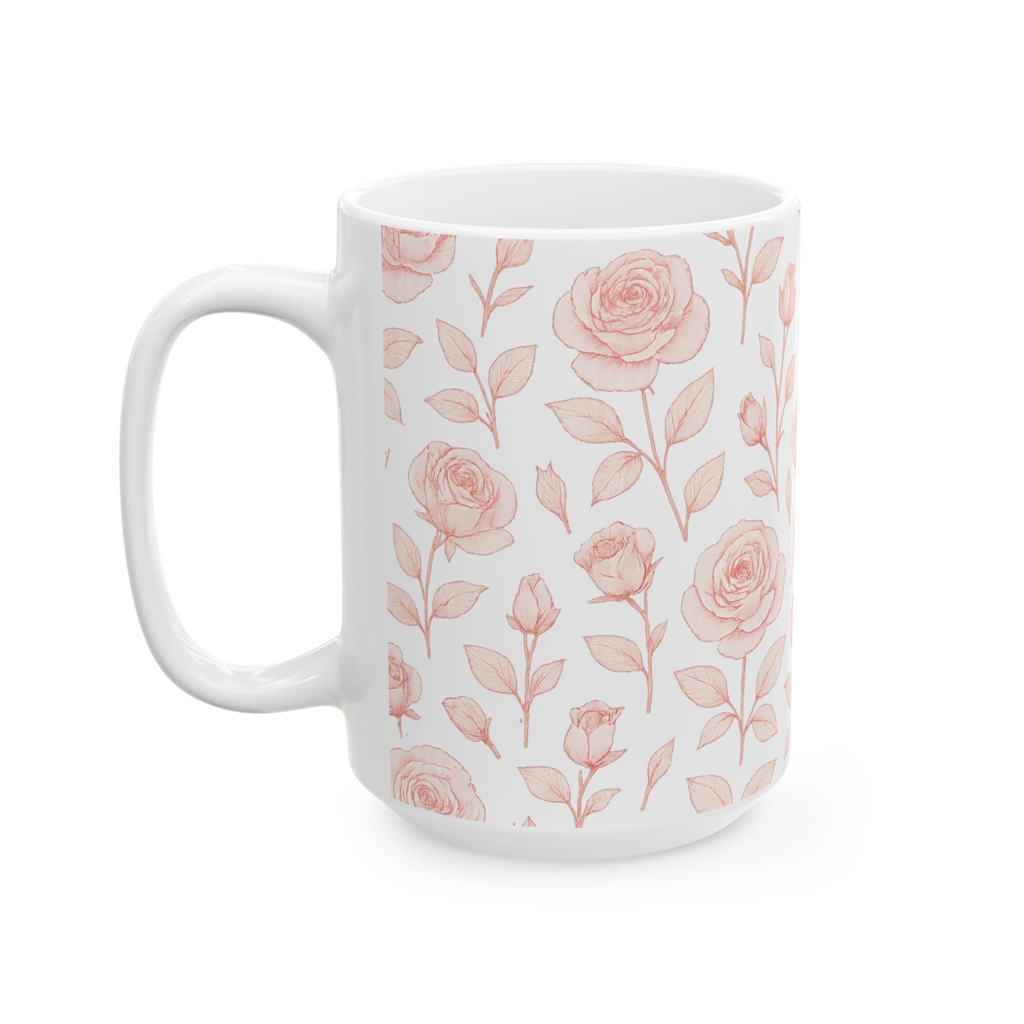 Delicate Pink Rose Garden Full Wrap Coffee Mug | Flowers Gift | Ceramic Mug