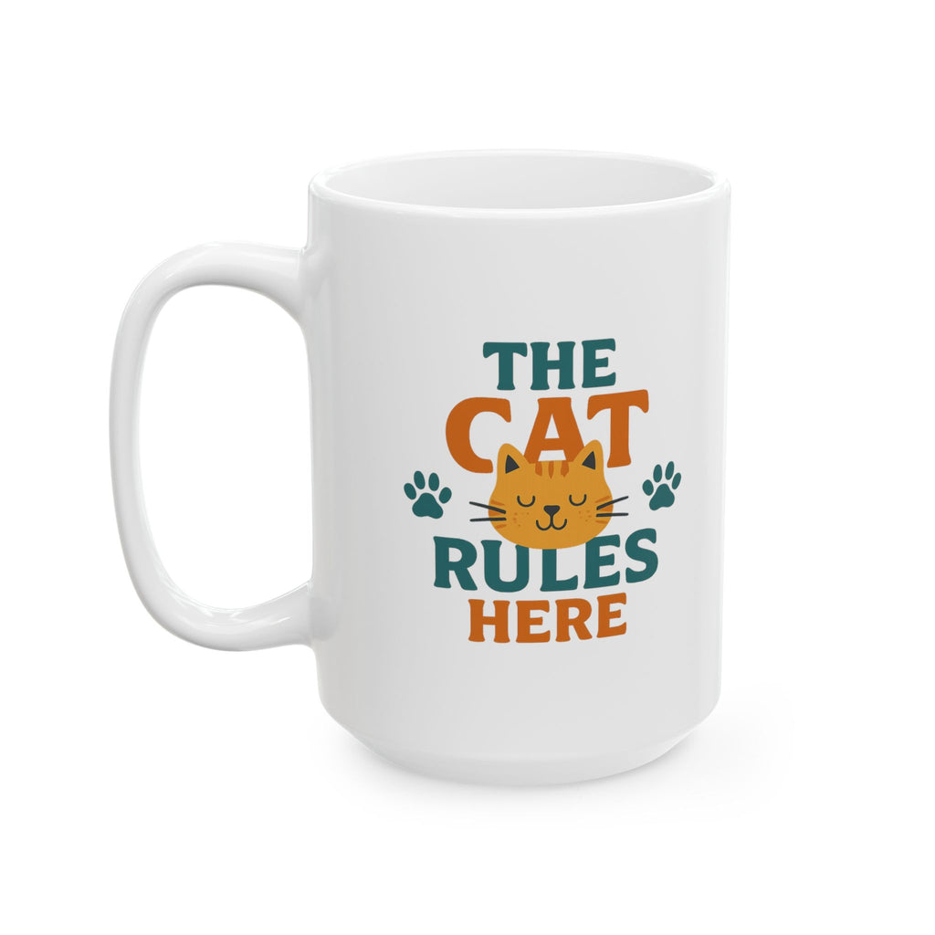Cats Make The Rules Here Coffee Mug | Funny Cat Owner Humor | Ceramic Mug