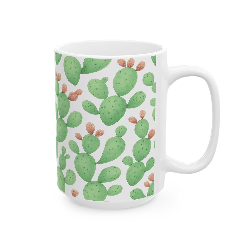 Watercolor Prickly Pear Cactus Pattern Coffee Mug | Cactus Lover Gift | Ceramic Mug