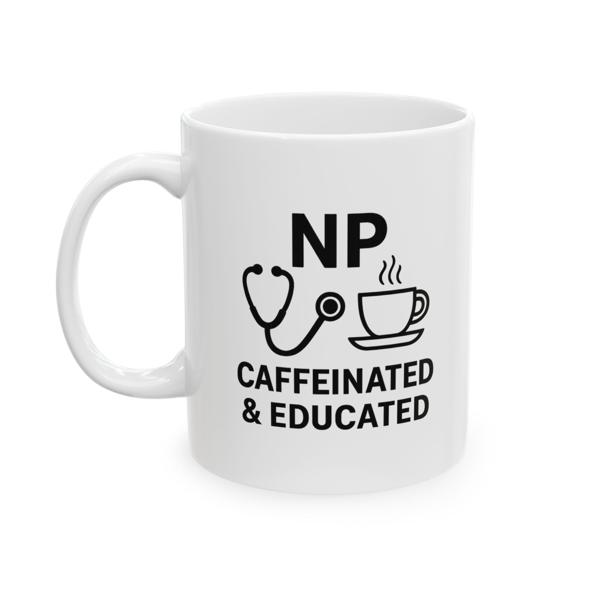 Nurse Practitioner Caffeinated And Educated Coffee Mug | Cat Lover Gift | Ceramic Mug
