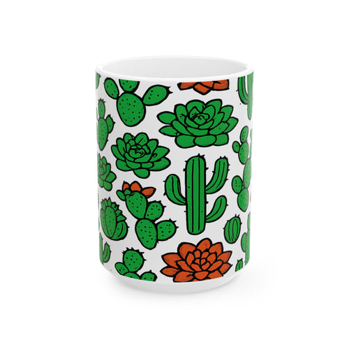 Bold Desert Garden Succulents Pattern Coffee Mug | Cactus Lover Gift | Ceramic Mug