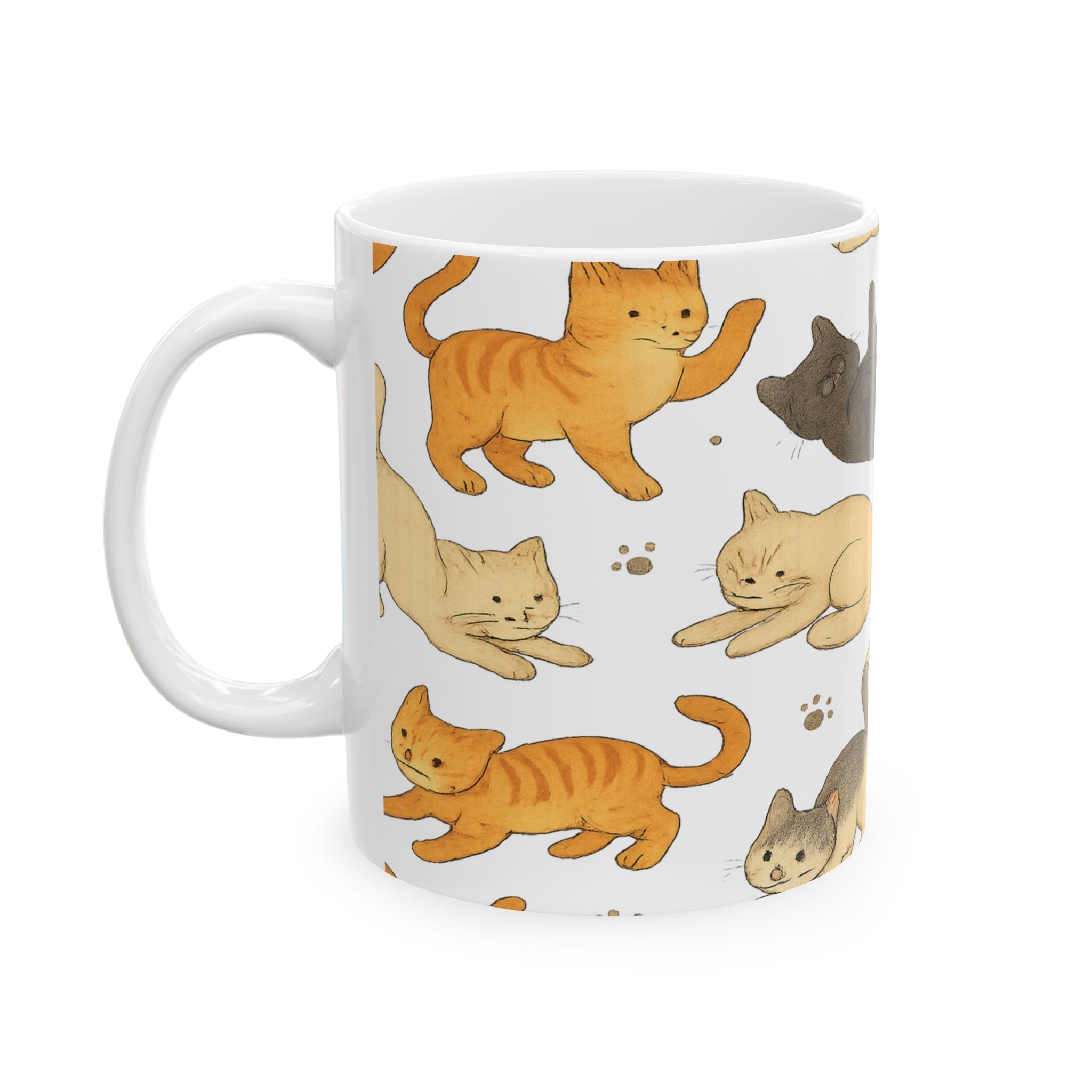 Botanical Playful Cats Full Wrap Coffee Mug | Cats Gift | Ceramic Mug