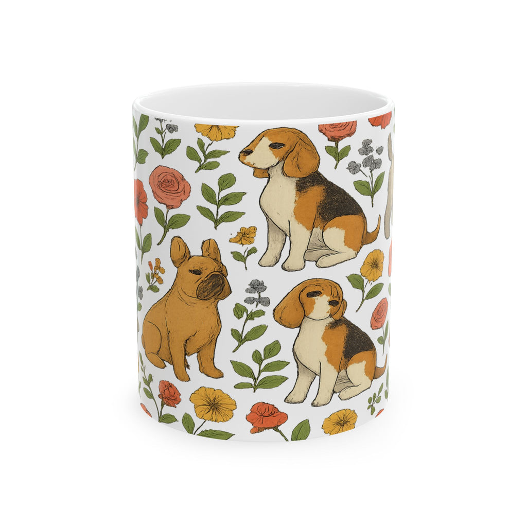 Botanical Dogs And Flowers Full Wrap Coffee Mug | Dogs Gift | Ceramic Mug