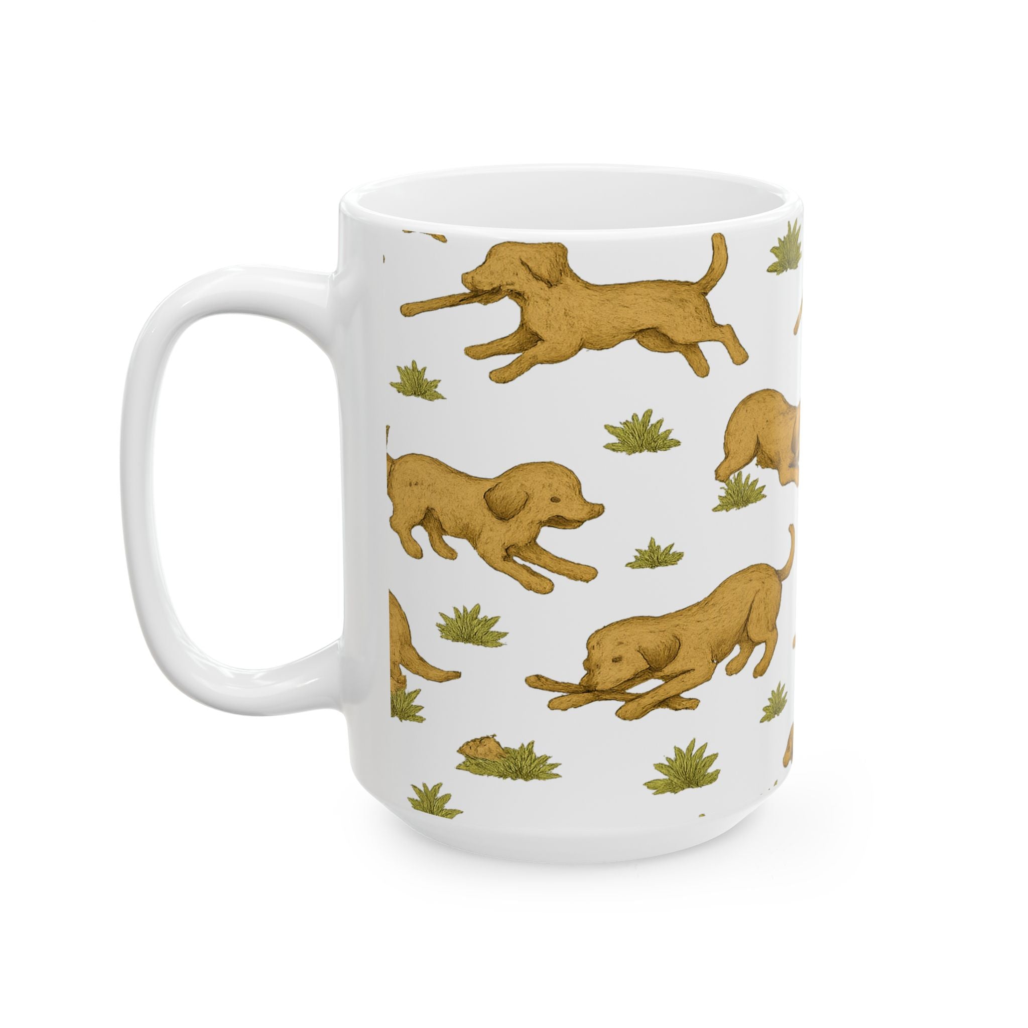 Vintage Dogs Playing Fetch Full Wrap Coffee Mug | Dogs Gift | Ceramic Mug