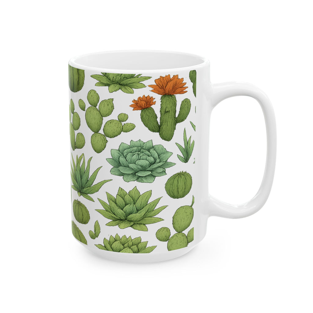 Botanical Desert Garden Succulents Full Wrap Coffee Mug | Cactus Gift | Ceramic Mug
