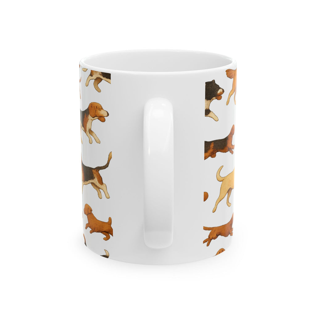 Botanical Dogs Playing Fetch Full Wrap Coffee Mug | Dogs Gift | Ceramic Mug