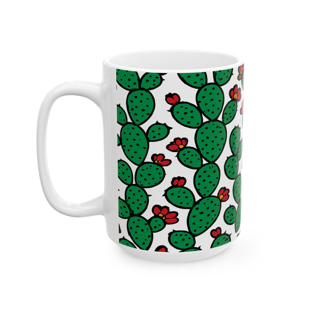 Bold Prickly Pear Cactus Pattern Coffee Mug | Cactus Lover Gift | Ceramic Mug