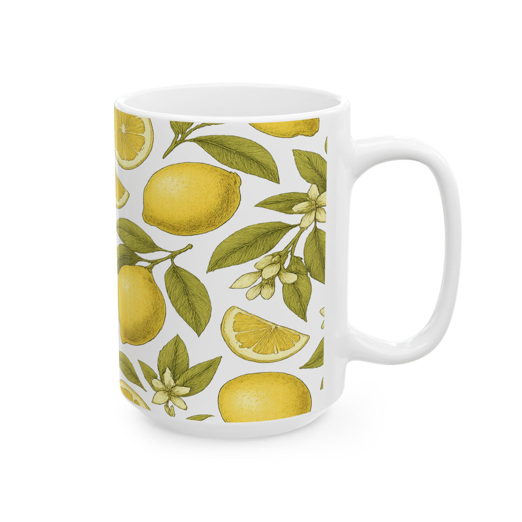 Botanical Lemons Pattern Coffee Mug | Fruit Lover Gift | Ceramic Mug