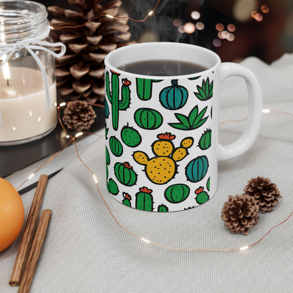 Bold Mixed Cactus Collection Full Wrap Coffee Mug | Cactus Gift | Ceramic Mug