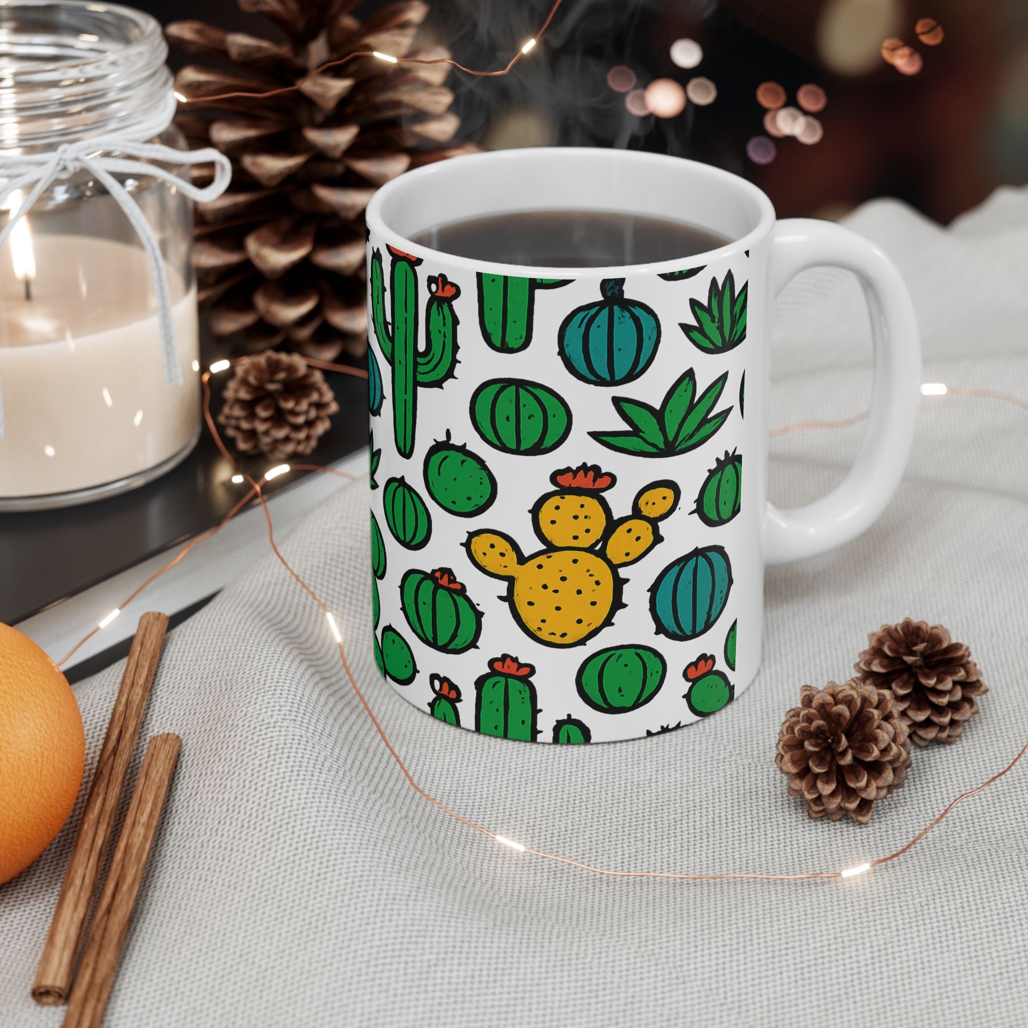 Bold Mixed Cactus Collection Full Wrap Coffee Mug | Cactus Gift | Ceramic Mug