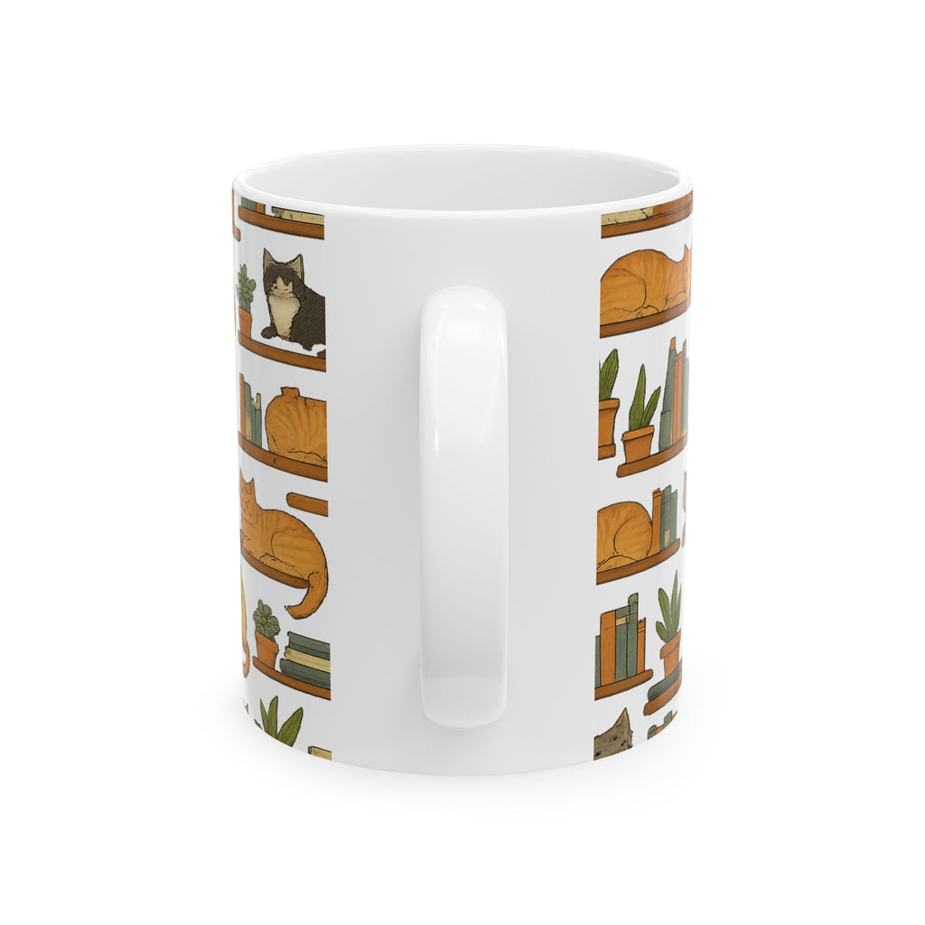 Botanical Cats On Shelves Full Wrap Coffee Mug | Cats Gift | Ceramic Mug
