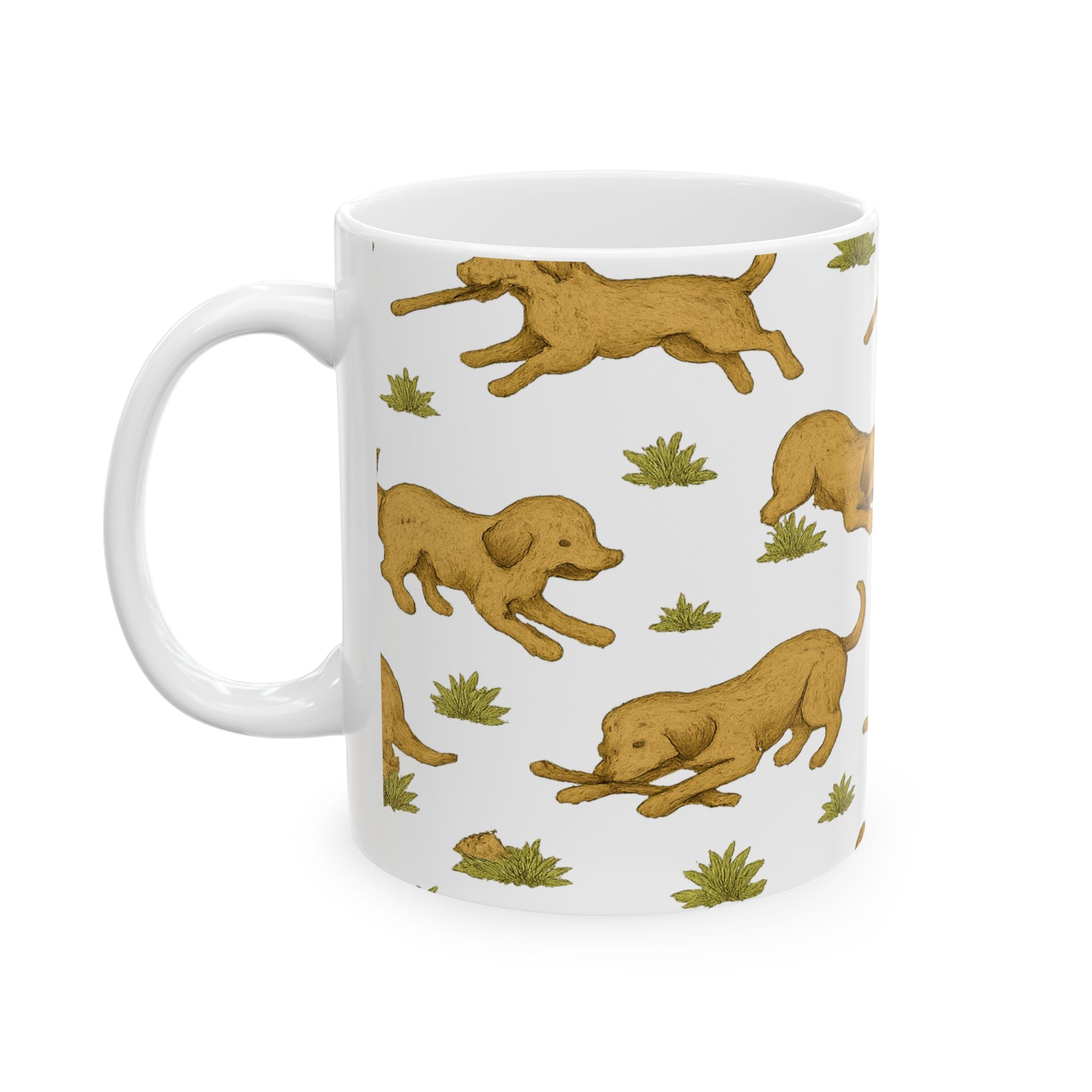 Vintage Dogs Playing Fetch Full Wrap Coffee Mug | Dogs Gift | Ceramic Mug
