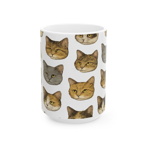 Botanical Cat Faces Full Wrap Coffee Mug | Cats Gift | Ceramic Mug