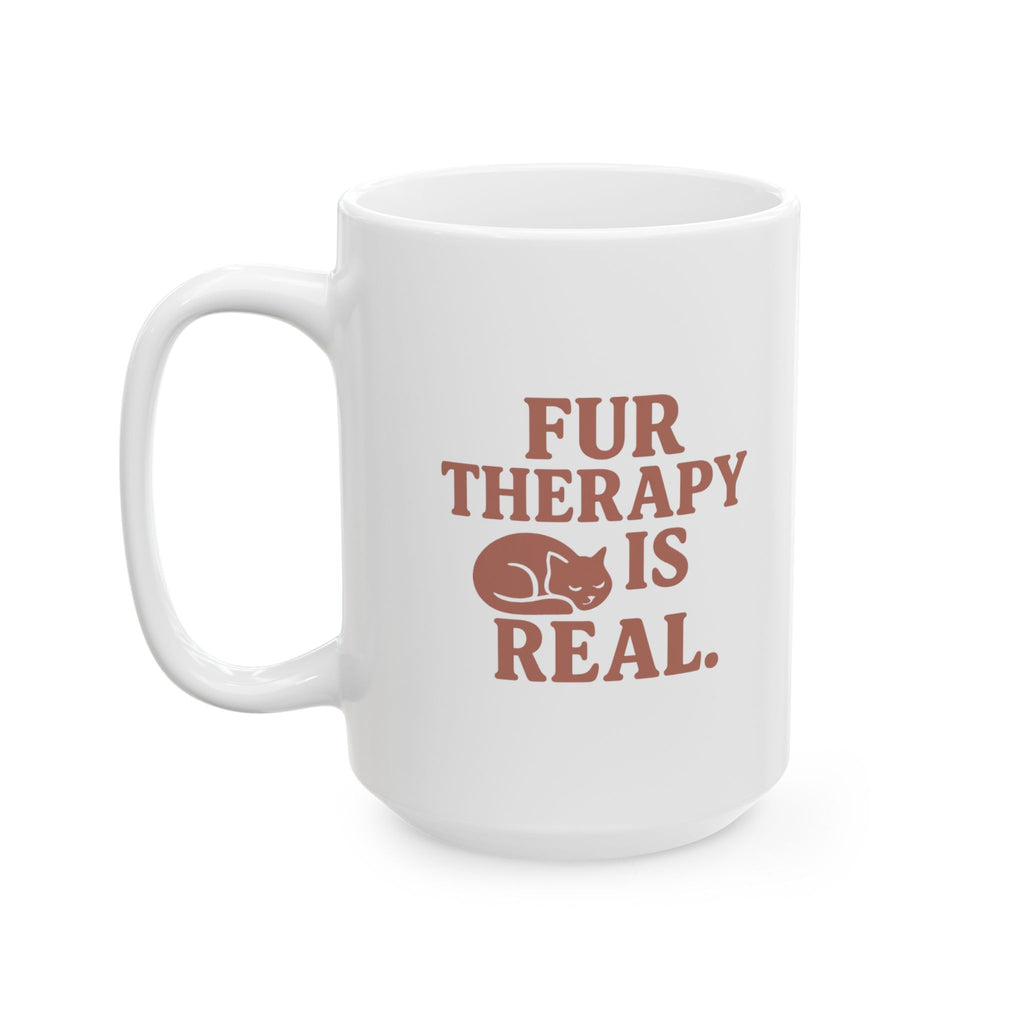Cat Mom Fur Therapy Is Real Coffee Mug | Cat Lover Gift | Ceramic Mug