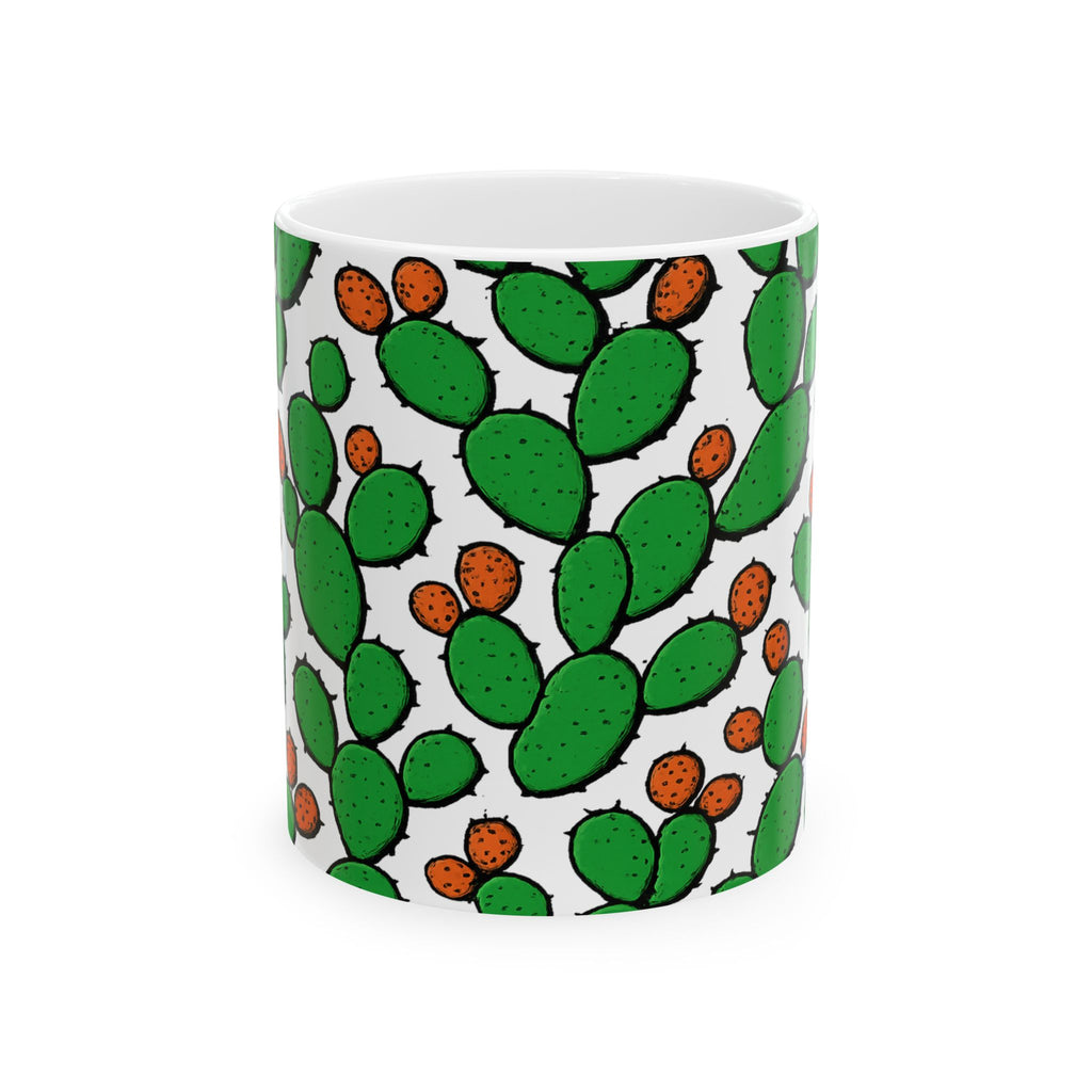 Bold Prickly Pear Cactus Full Wrap Coffee Mug | Cactus Gift | Ceramic Mug
