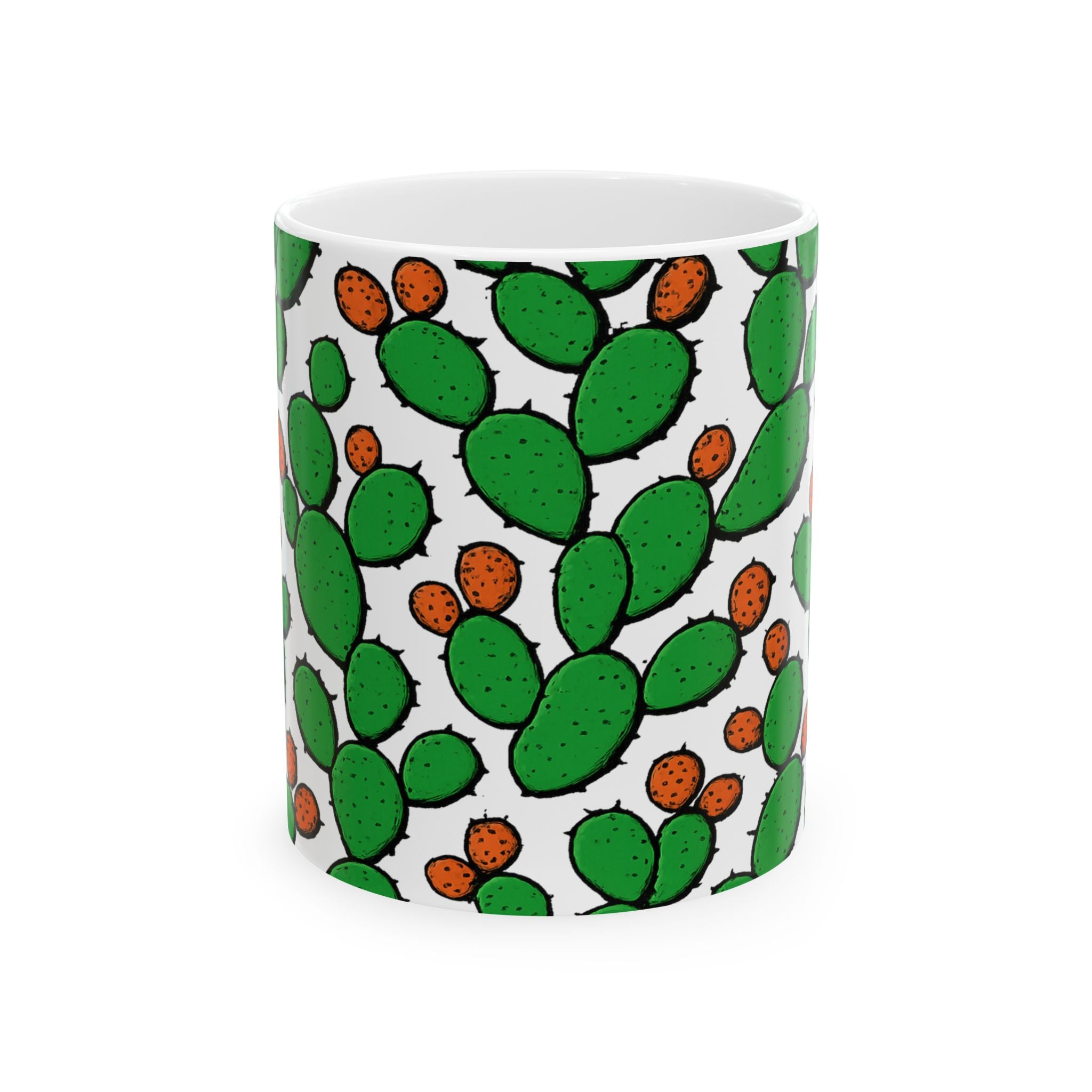 Bold Prickly Pear Cactus Full Wrap Coffee Mug | Cactus Gift | Ceramic Mug