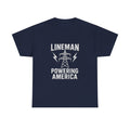 Lineman Powering America Electrician T-Shirt | Unique Gift | Graphic Tee