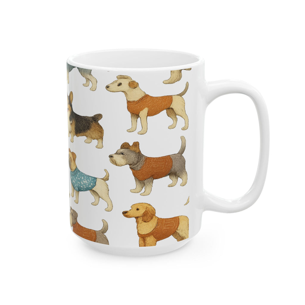 Botanical Dogs In Sweaters Full Wrap Coffee Mug | Dogs Gift | Ceramic Mug
