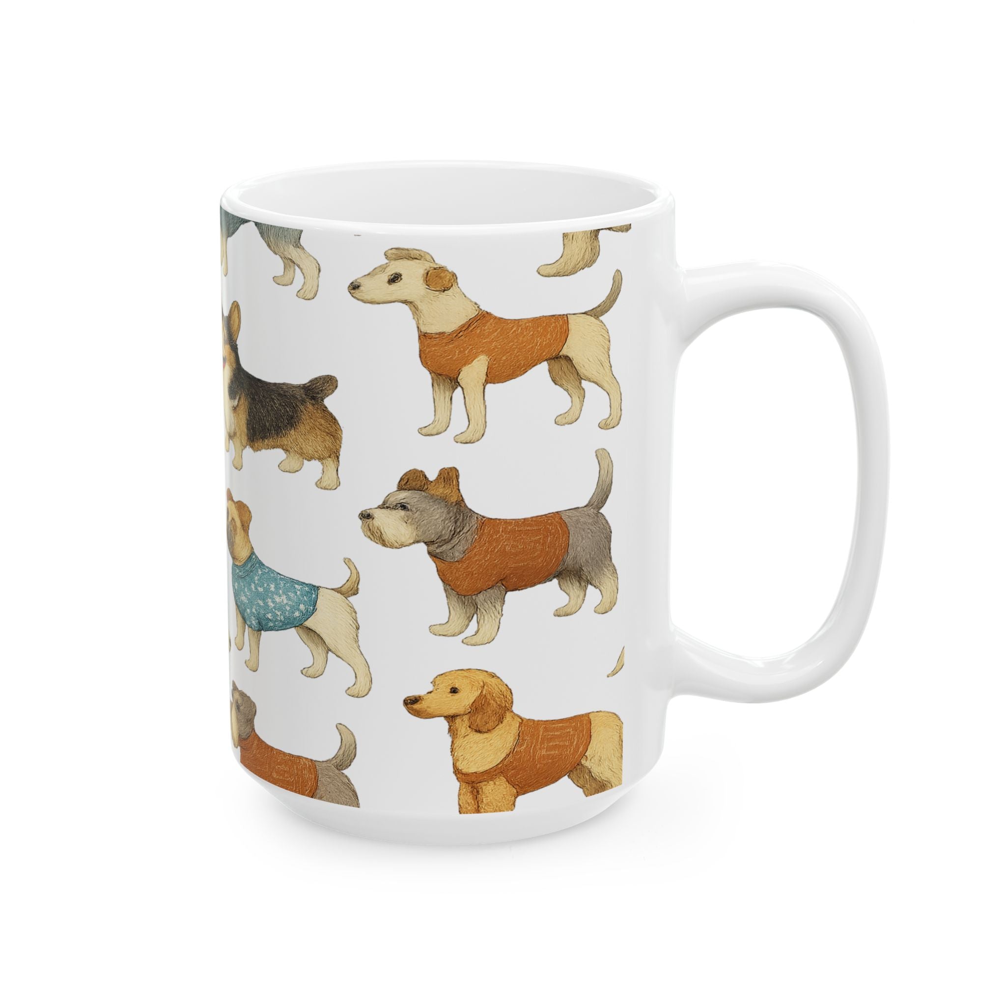 Botanical Dogs In Sweaters Full Wrap Coffee Mug | Dogs Gift | Ceramic Mug