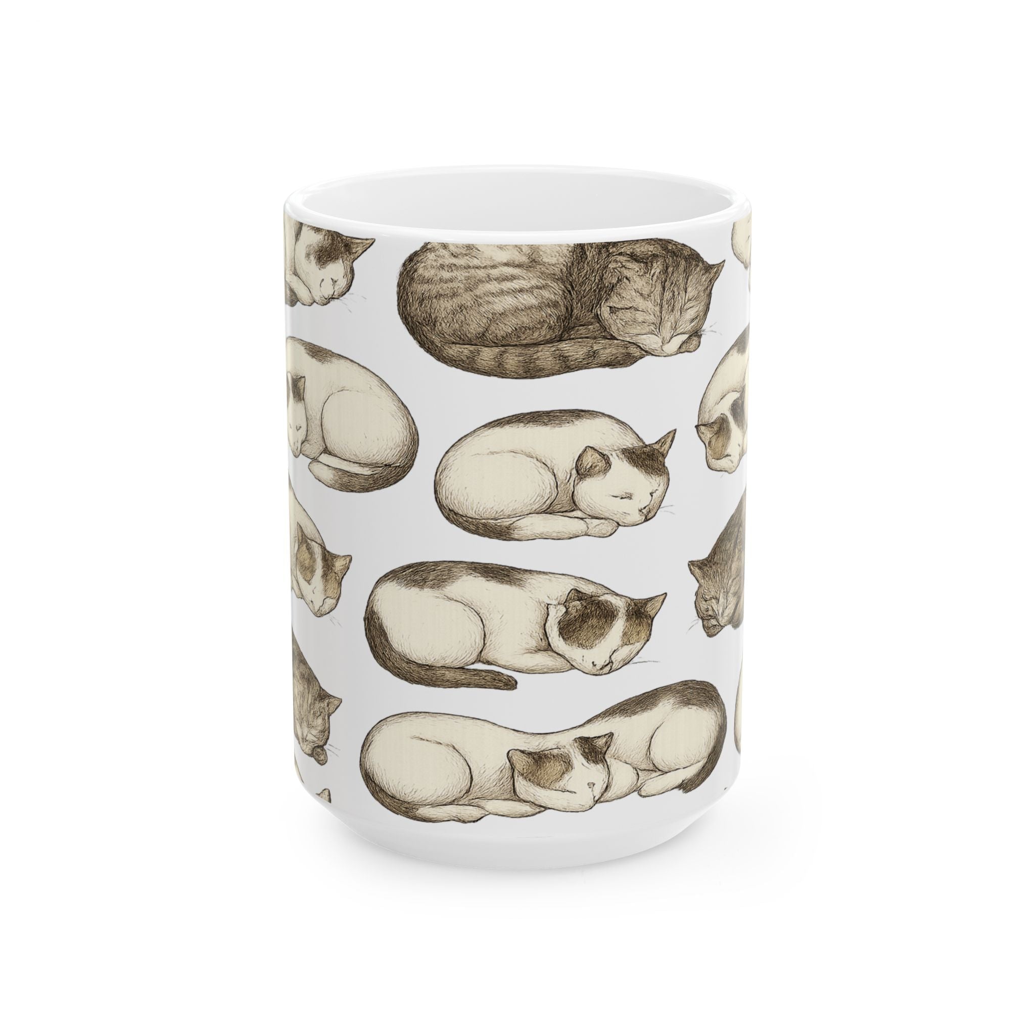 Botanical Sleeping Cats Full Wrap Coffee Mug | Cats Gift | Ceramic Mug