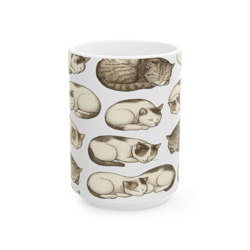 Botanical Sleeping Cats Full Wrap Coffee Mug | Cats Gift | Ceramic Mug