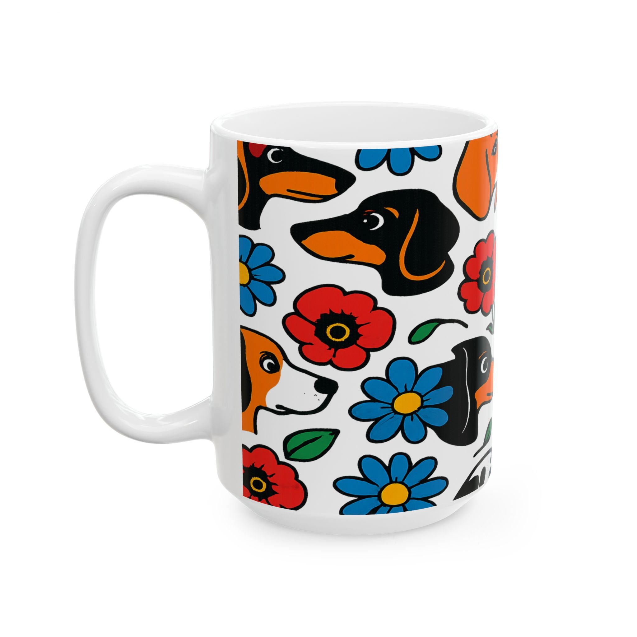 Bold Dogs And Flowers Full Wrap Coffee Mug | Dogs Gift | Ceramic Mug