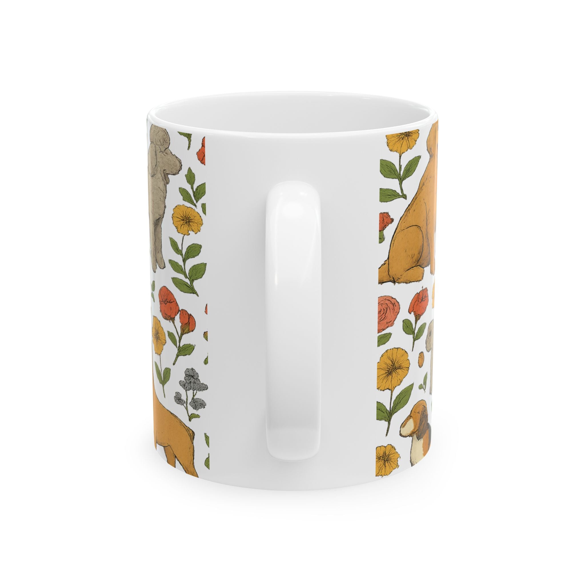 Botanical Dogs And Flowers Full Wrap Coffee Mug | Dogs Gift | Ceramic Mug