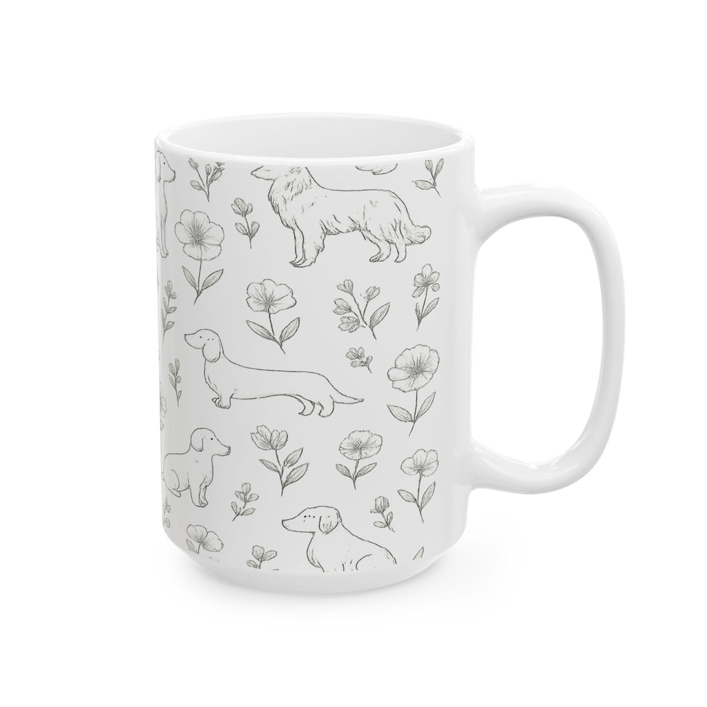 Delicate Dogs And Flowers Full Wrap Coffee Mug | Dogs Gift | Ceramic Mug