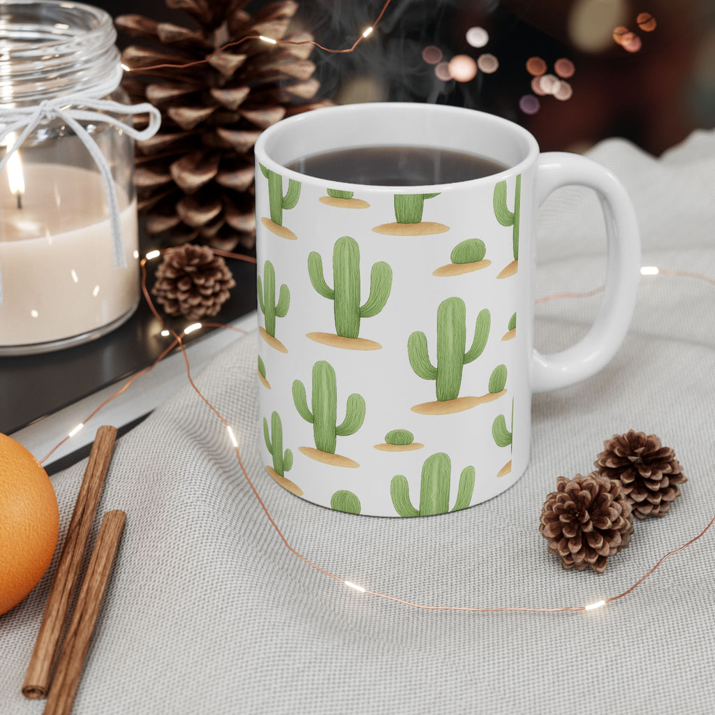 Watercolor Saguaro Cactus Desert Pattern Coffee Mug | Cactus Lover Gift | Ceramic Mug