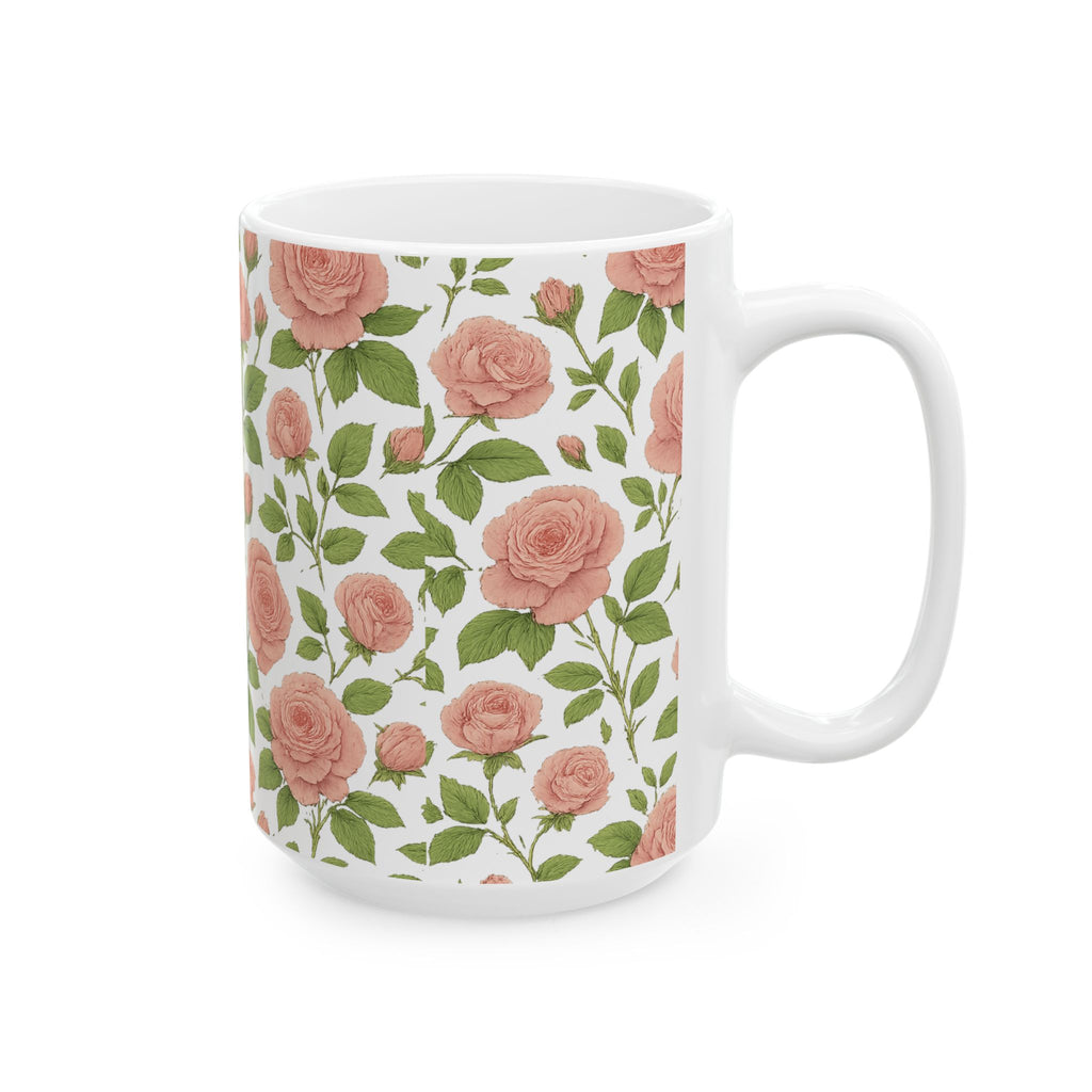 Botanical Pink Rose Garden Full Wrap Coffee Mug | Flowers Gift | Ceramic Mug