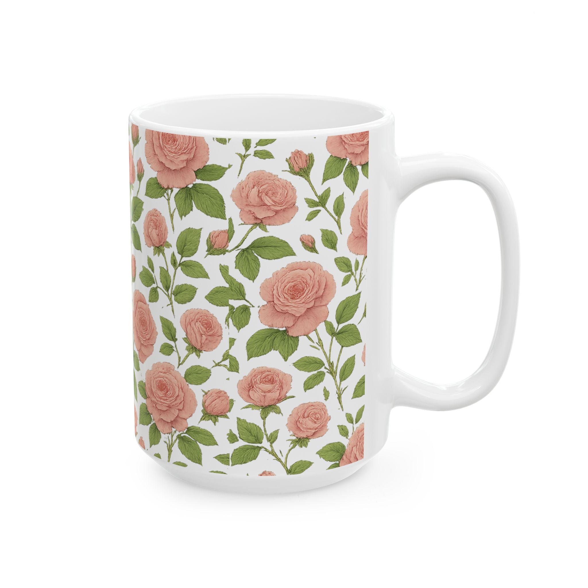 Botanical Pink Rose Garden Full Wrap Coffee Mug | Flowers Gift | Ceramic Mug