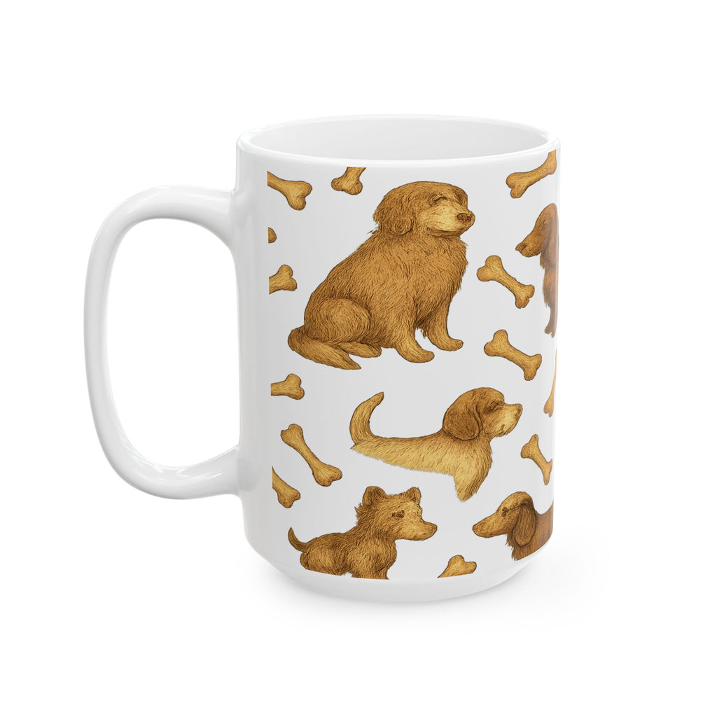 Vintage Dogs With Bones Full Wrap Coffee Mug | Dogs Gift | Ceramic Mug