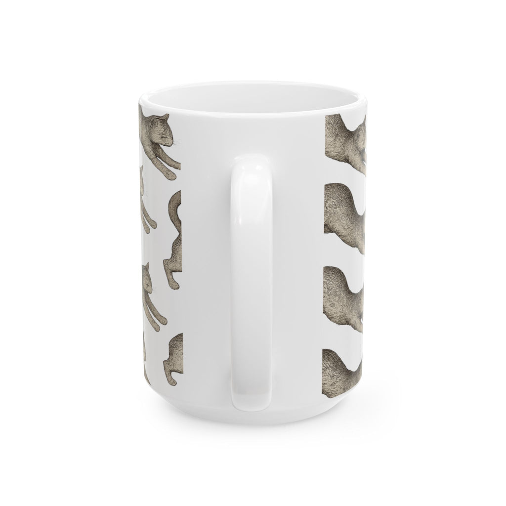 Botanical Stretching Cats Full Wrap Coffee Mug | Cats Gift | Ceramic Mug