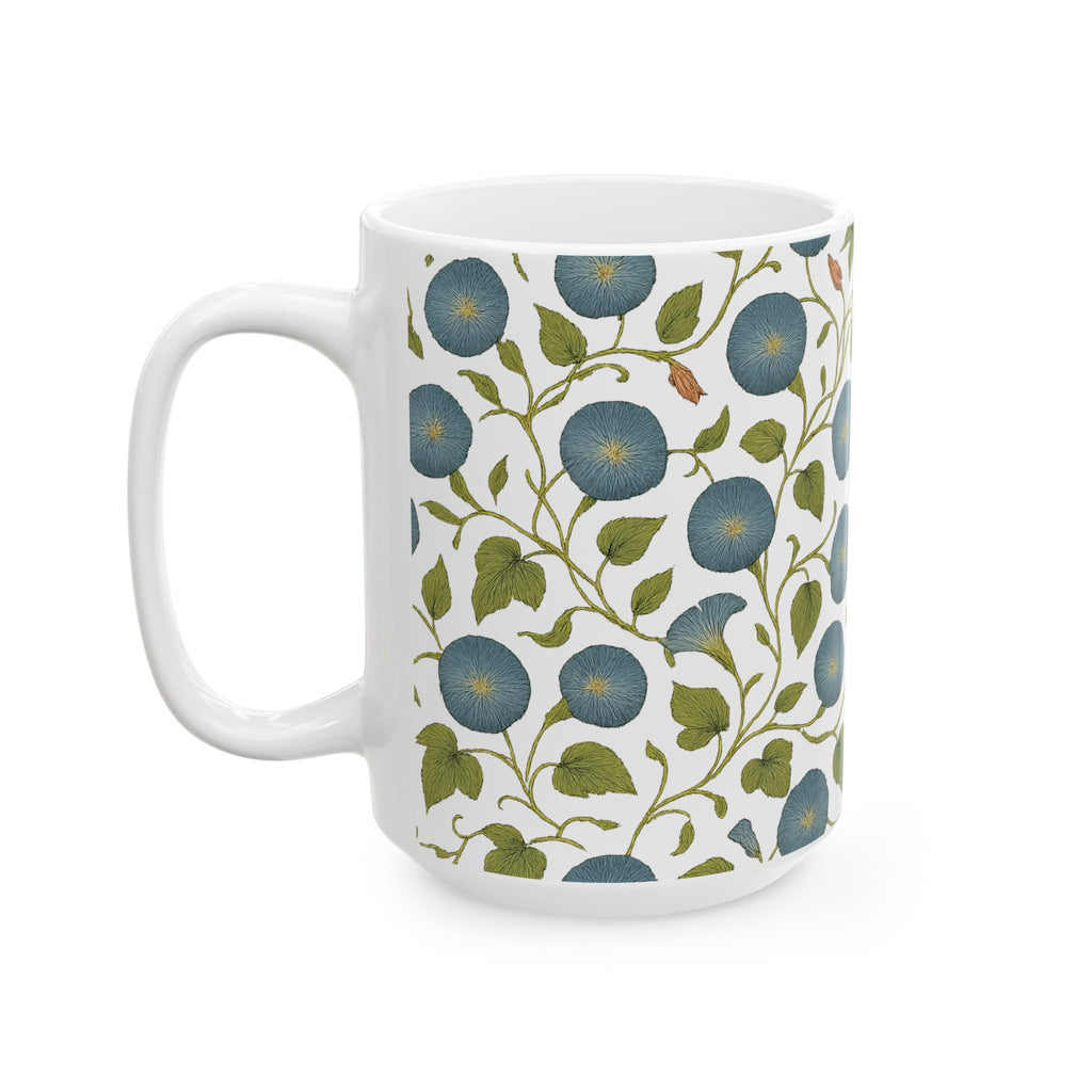 Vintage Morning Glory Vine Full Wrap Coffee Mug | Flowers Gift | Ceramic Mug