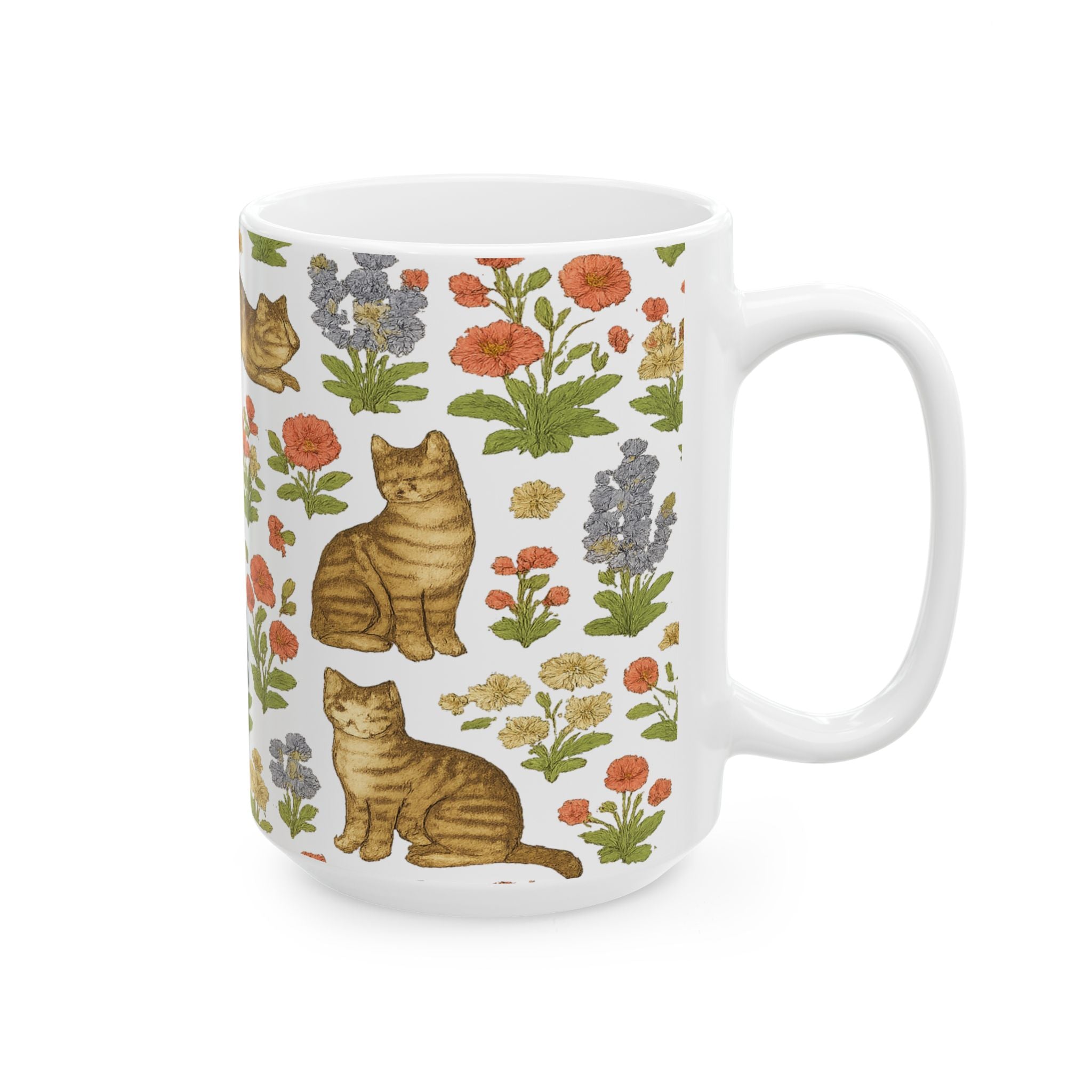Vintage Cats In Garden Full Wrap Coffee Mug | Cats Gift | Ceramic Mug