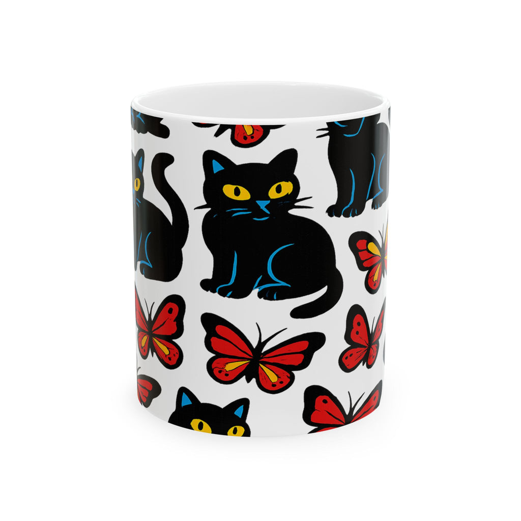 Bold Cats And Butterflies Full Wrap Coffee Mug | Cats Gift | Ceramic Mug