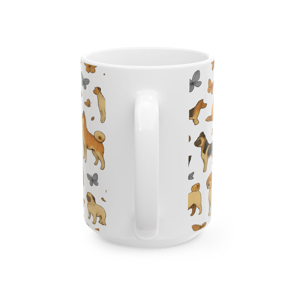 Botanical Dogs And Butterflies Full Wrap Coffee Mug | Dogs Gift | Ceramic Mug