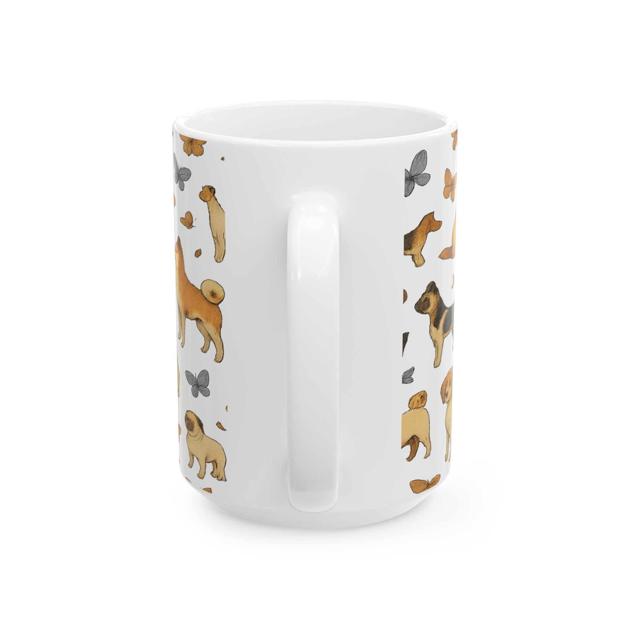 Botanical Dogs And Butterflies Full Wrap Coffee Mug | Dogs Gift | Ceramic Mug