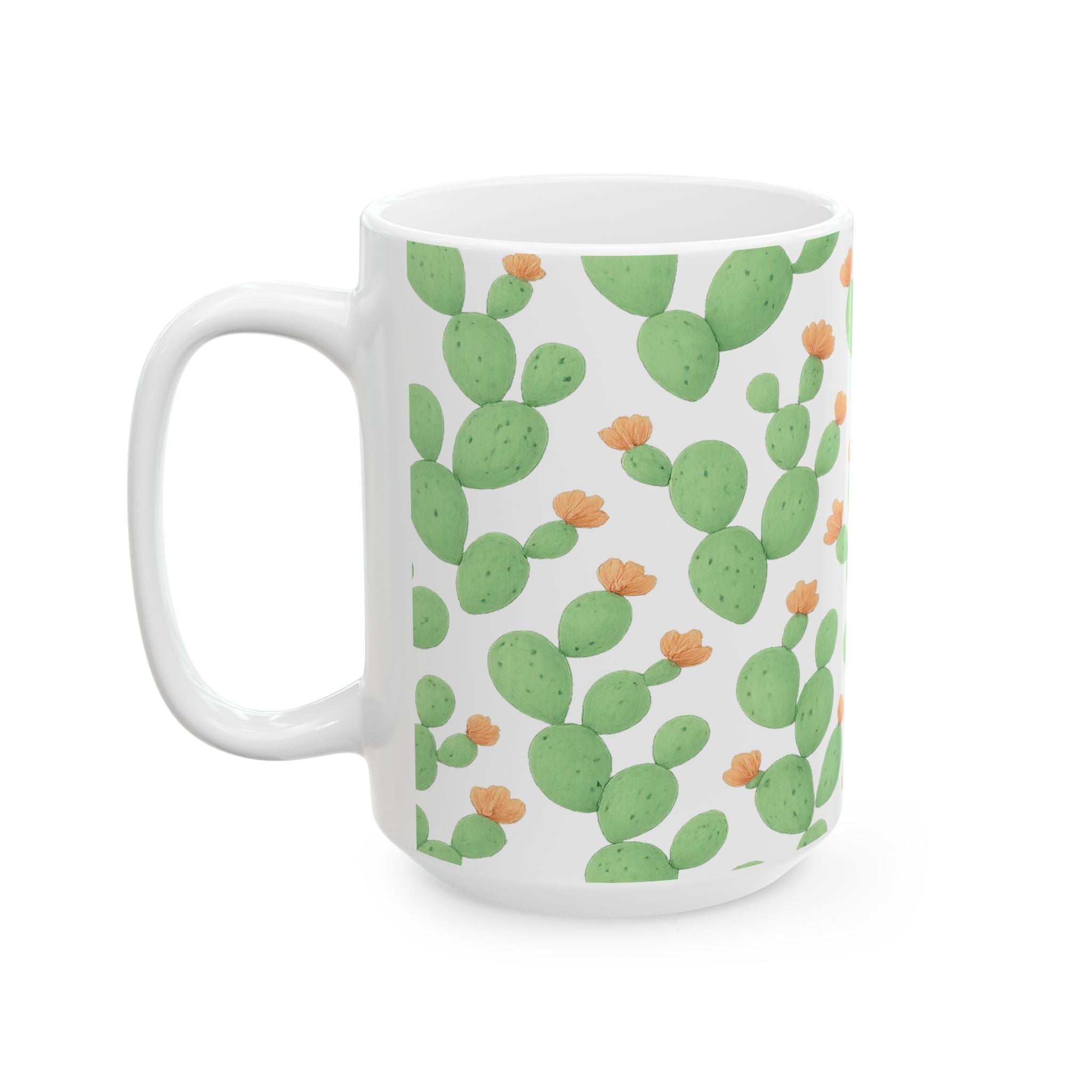 Watercolor Prickly Pear Cactus Full Wrap Coffee Mug | Cactus Gift | Ceramic Mug