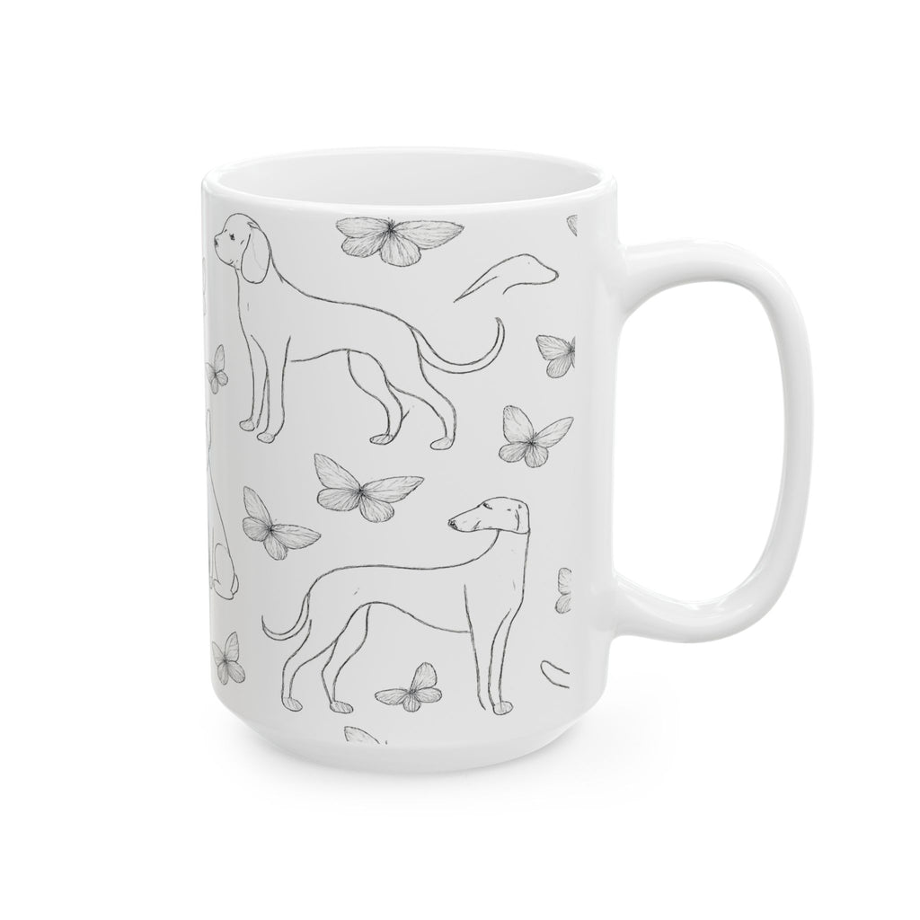 Delicate Dogs And Butterflies Full Wrap Coffee Mug | Dogs Gift | Ceramic Mug