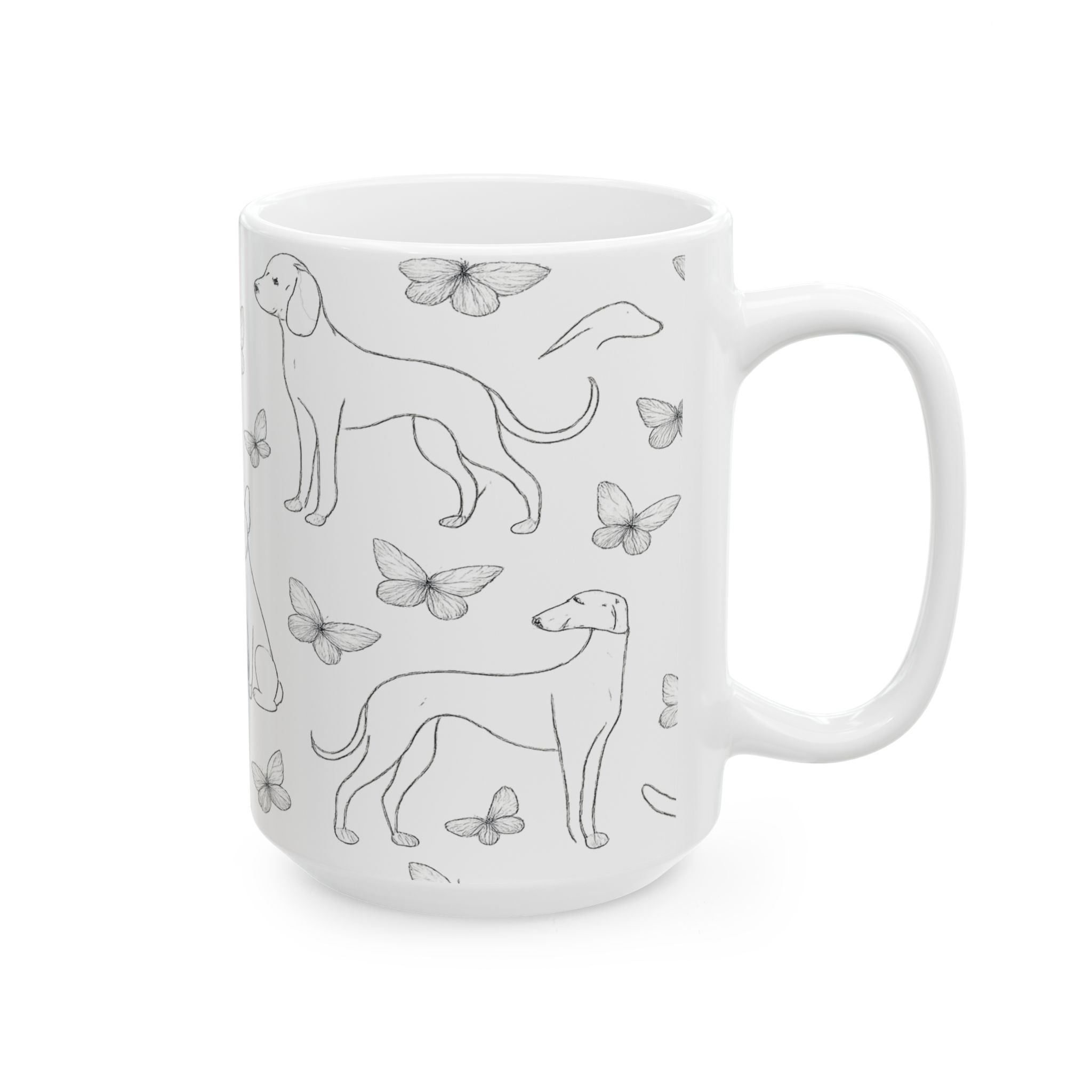 Delicate Dogs And Butterflies Full Wrap Coffee Mug | Dogs Gift | Ceramic Mug