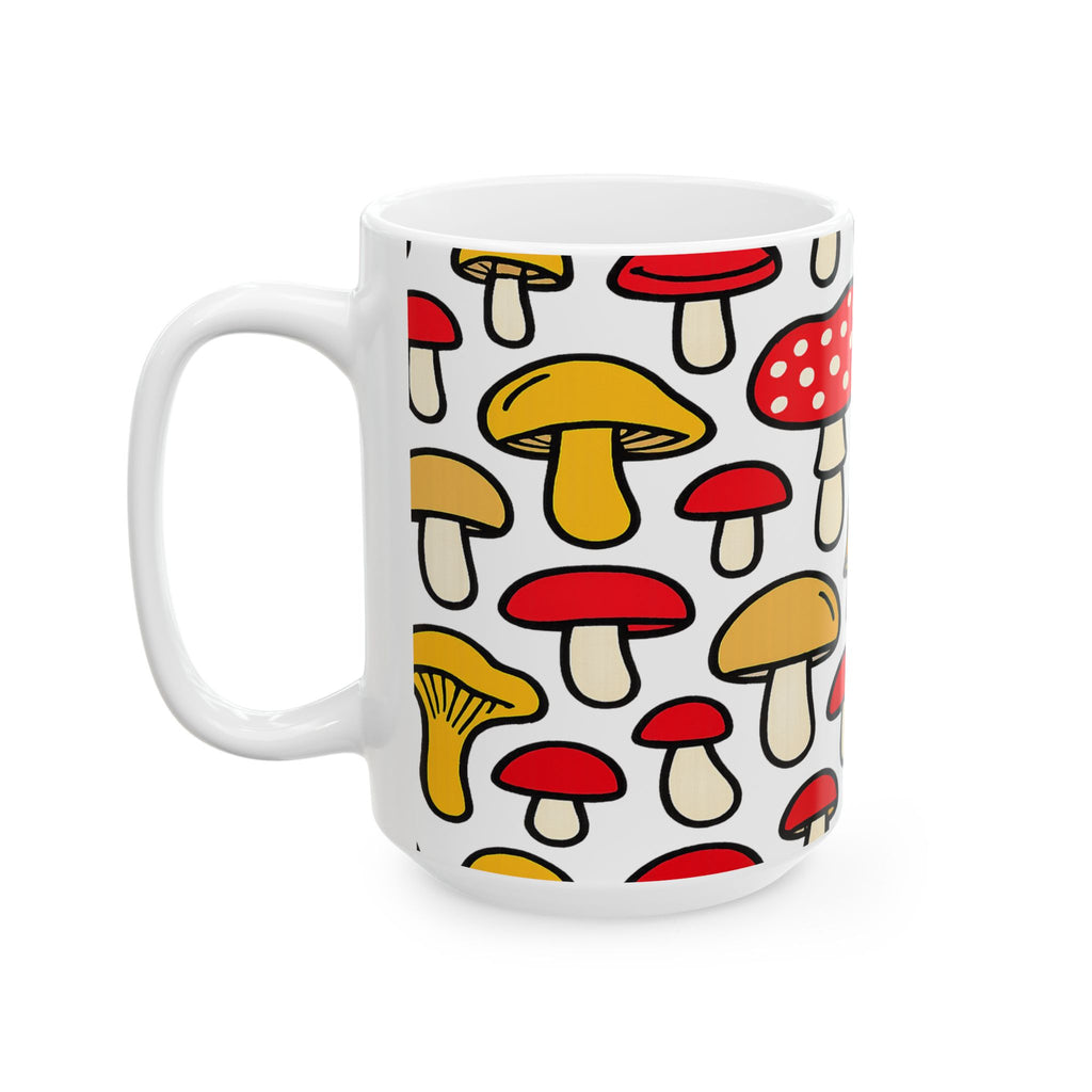 Bold Forest Mushrooms Pattern Coffee Mug | Mushrooms Lover Gift | Ceramic Mug