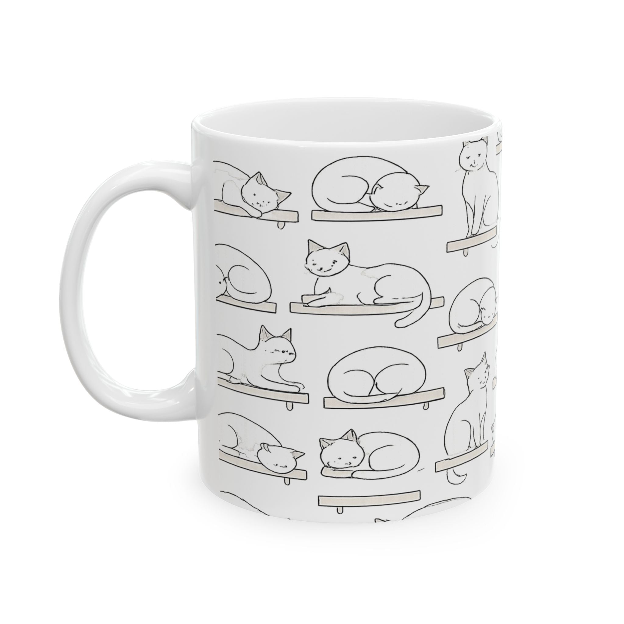 Delicate Cats On Shelves Full Wrap Coffee Mug | Cats Gift | Ceramic Mug