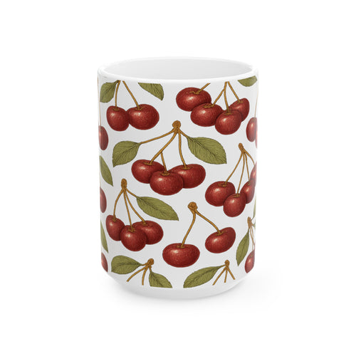 Botanical Cherries Pattern Coffee Mug | Fruit Lover Gift | Ceramic Mug
